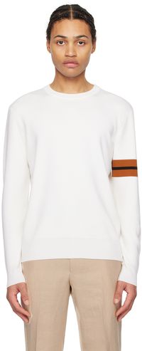 ZEGNA Pull molletonné blanc à garniture à rayures - High Performance