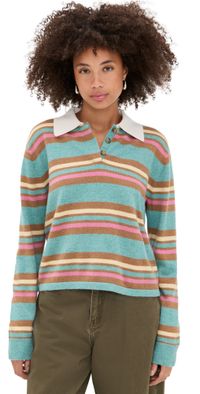 Guest in Residence Cashmere Cropped Stripe Rugby Pullover Glacier Combo L