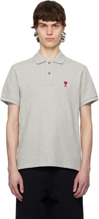 AMI Paris Gray Cotton Ami de Coeur Polo