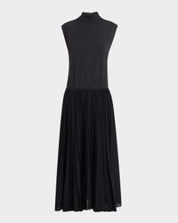 Mixed-Media Pleated Gauze Midi T-Shirt Dress