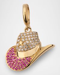 14K Yellow Gold Rodeo Hat Diamond and Pink Sapphire Pendant