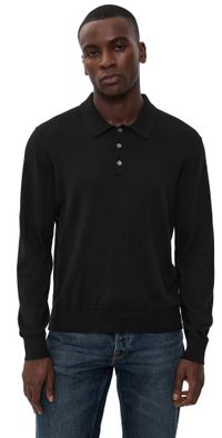 Madewell Cotton Long Sleeve Polo Jet Black L