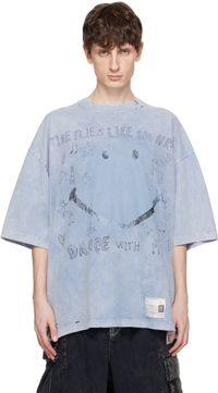 Maison MIHARA YASUHIRO Blue Bleached Smily Face Print T-shirt