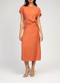 An'ge - Robe midi drapée manches courtes - Taille XL - Orange