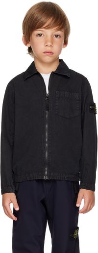 Stone Island Junior Kids Black Garment-Dyed Shirt