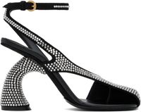 Dries Van Noten Sandales à talon virgule noires en cuir à ornements facettés