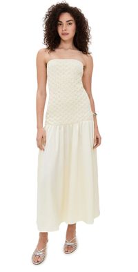 Arianne Elmy Strapless Smocked Parlour Dress Mellow Yellow XS