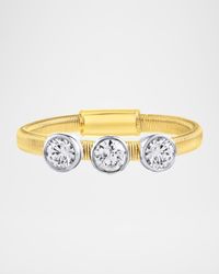 18K Gold Twisted Wire Three-Stone Diamond Ring, Size 7