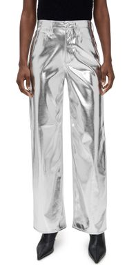 rag & bone Logan Faux Leather Wide Leg Pants Silver 27