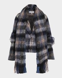 Check Alpaca Fringe Scarf Jacket