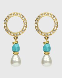 Pearly Turquoise-Stone Dangle Earrings