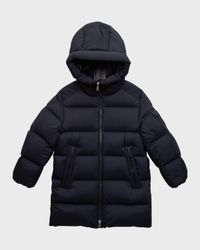 Boy's Marat Striped Trim Long Parka, Size 8-14