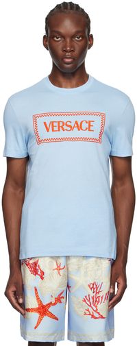 Versace Blue Embroidered Logo T-Shirt