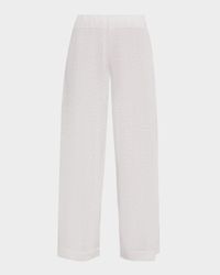 Linen-Silk Paillette Knit Straight-Leg Pull-On Pants