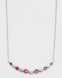 18K White Gold Round Ruby and Round Diamond GH/SI1 Smily Necklace, 18"L, 1.13tcw