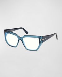 Beveled Blue Blocking Acetate Square Glasses