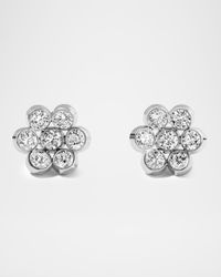 18K White Gold 14 Diamond Flower Stud Earrings, 1.96tcw