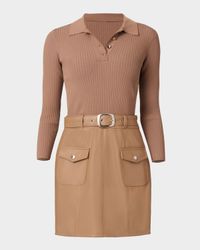 Melinda Belted Knit & Faux Leather Mini Dress