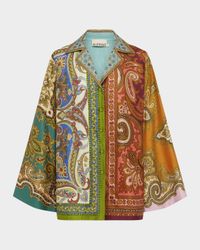 Clemenza Spliced Button-Front Silk Shirt