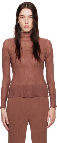 ISSEY MIYAKE Brown Chiffon Twist 2 Turtleneck