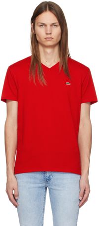 Lacoste T-shirt rouge à col en V