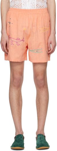 HARAGO Pink Embroidered Shorts