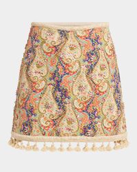 Embellished Tassel-Trim Piquet Mini Skirt