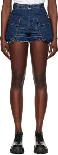 sacai Blue Belted Denim Shorts