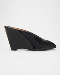 Alicia Patent Leather Peep-Toe Wedge Mules