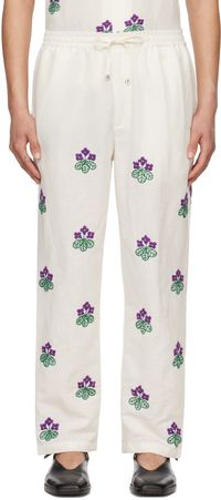 HARAGO Off-White Floral Trousers