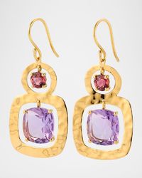 Rock Candy 18K Yellow Gold Crinkled 2-Stone Earrings with Tourmaline and Amethyst
