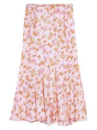 Women's Satin-Effect Floral Skirt - Spring Orange Flower Print - Size 10