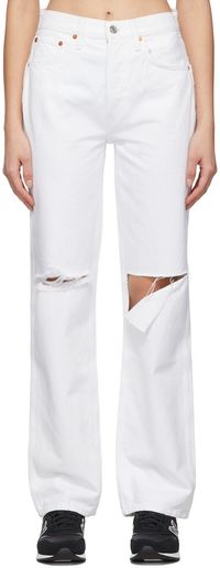 Re/Done White Distressed High Rise Loose Jeans