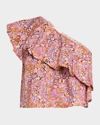 Eolia Cropped One-Shoulder Ruffle Blouse