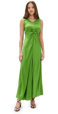Lee Mathews Stella Silk Satin Ruched Dress Apple 0