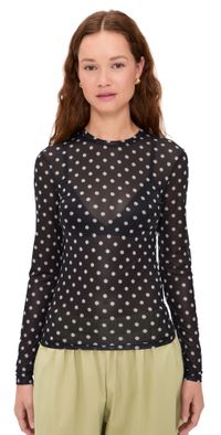 GANNI Printed Sheer Jersey Long Sleeve Black 44