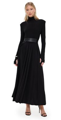 Norma Kamali Shoulder Pad Turtle Flared Dress Black M