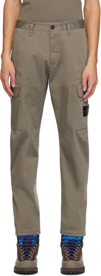 Stone Island Pantalon cargo 33908 brun en satin de coton bio