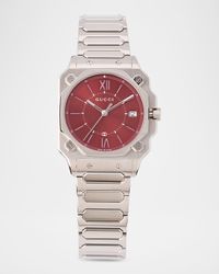 Men's G-Flat Burgundy-Dial Stainless Steel Bracelet Watch, 30mm
