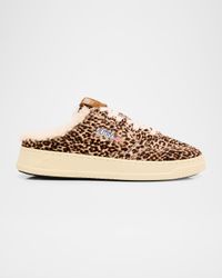 Medalist Shearling-Lined Leopard Calf Hair Sneaker Mules