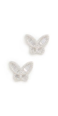 By Adina Eden Pave X Baguette Butterfly Stud Earrings Silver One Size
