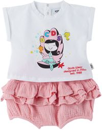 GCDS Kids Baby White & Pink Printed T-Shirt & Shorts Set