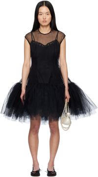 Simone Rocha Robe courte sans manches noire à ourlet de style tutu