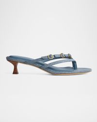 Sammie Denim Buckle Kitten-Heel Sandals