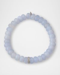 Light Blue Chalcedony Bead Bracelet with 8mm Pavé Diamond Rondelle