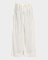Hypnosta Pleated Cotton Wide-Leg Drawstring Pants