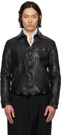 Yohji Yamamoto Blouson motard noir en cuir de veau édition Backlash - POUR HOMME