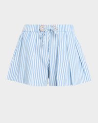 Crystal Grommet Striped Poplin Pleated Shorts