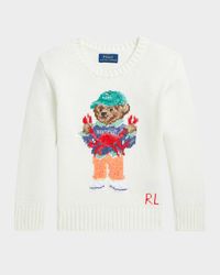 Boy's Knitted Polo Bear Sweater, Size 2-7
