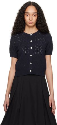 Dunst Navy Crochet Half Sleeve Cardigan